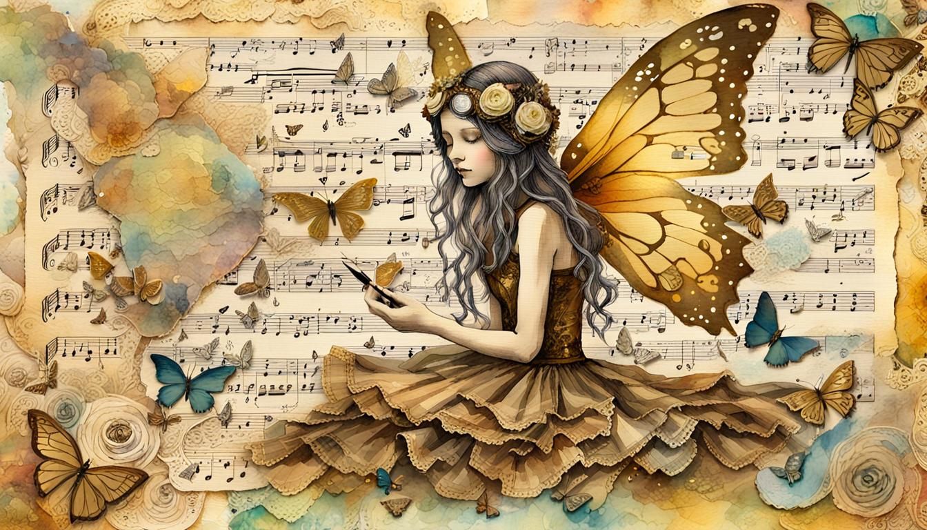 Whimsical Fairy Collage with Vintage Elements