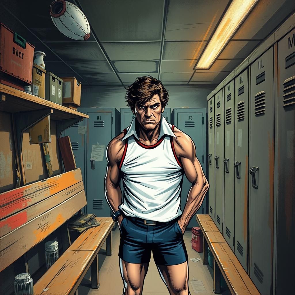 Coach Scolds Athlete in 1970s Locker Room Painting