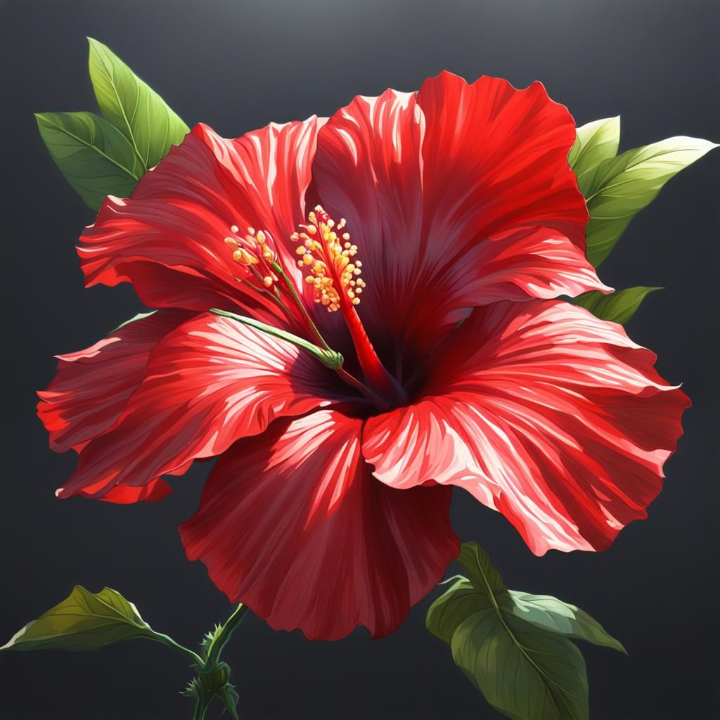 Shining Red Hibiscus Flower in Detailed Anime Style