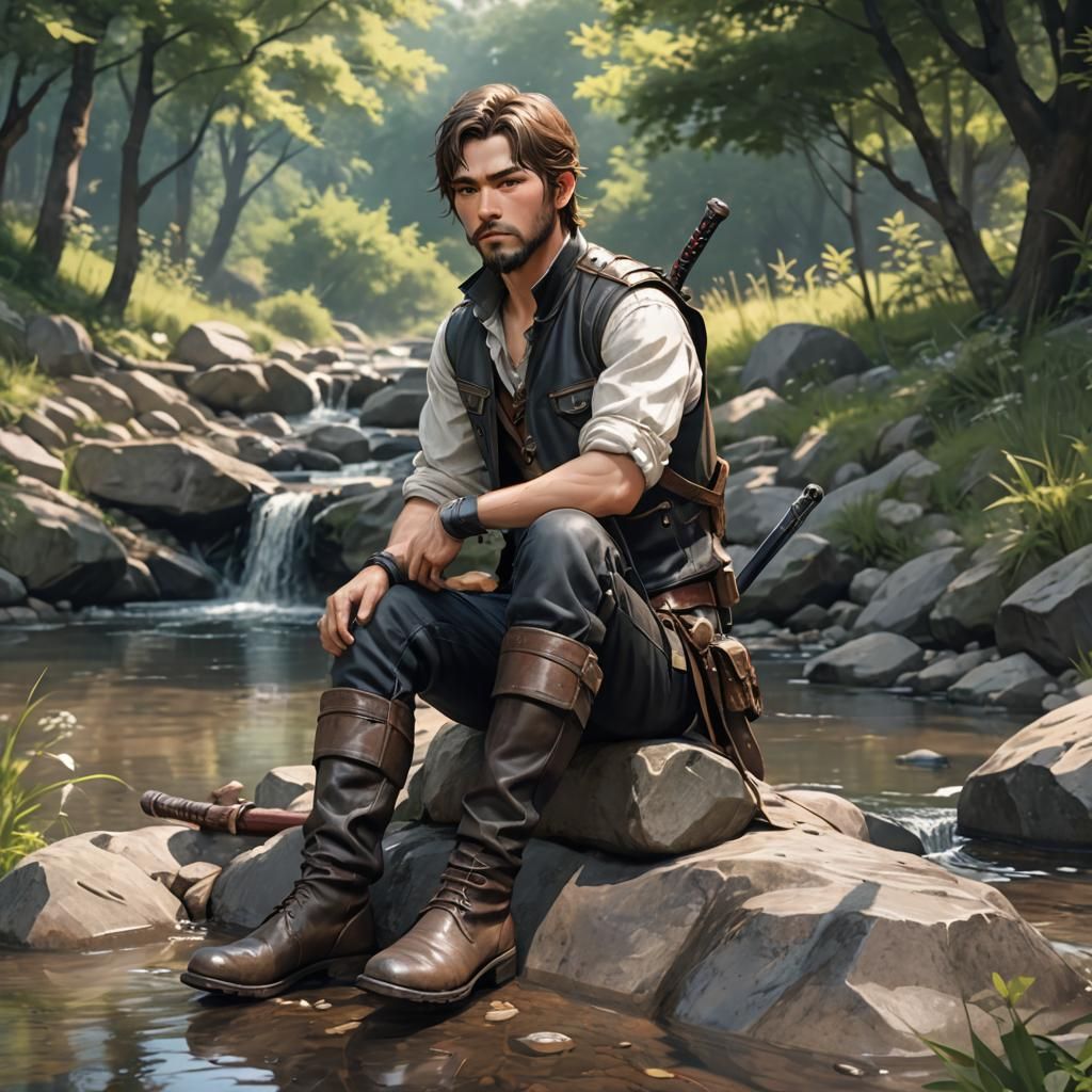 Anime Soldier Polishing Sword by Creek in 3D