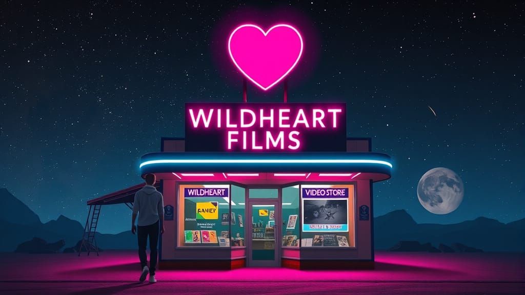 Retro Video Store on Neptune with Neon Sign