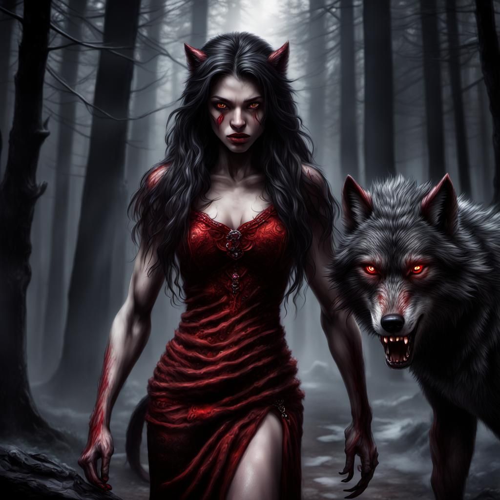 Werewolf Alpha Woman Transformation: Hyperrealistic Image