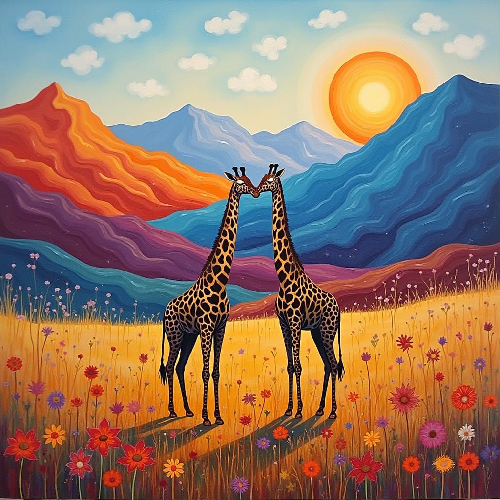 Serenic Giraffes Amidst Vibrant Landscapes