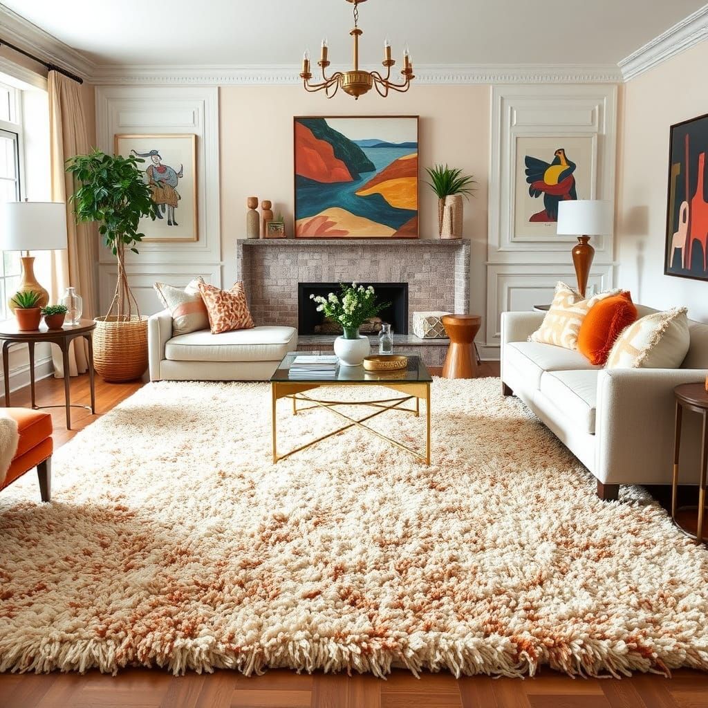 Cozy Living Room with Vibrant Shaggy Rug
