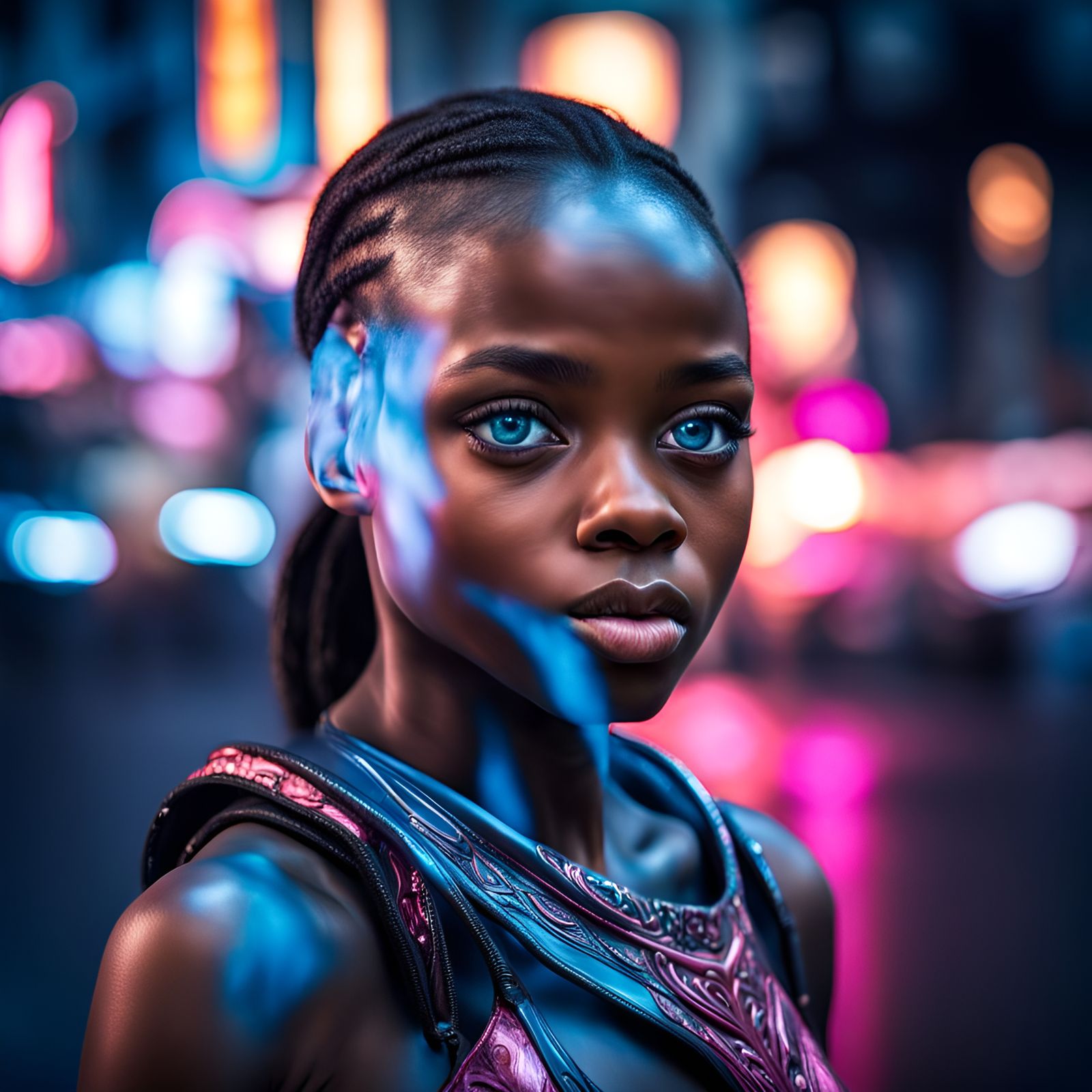 Blue-Eyed Girl in Pink Dress: Hyperrealistic Image