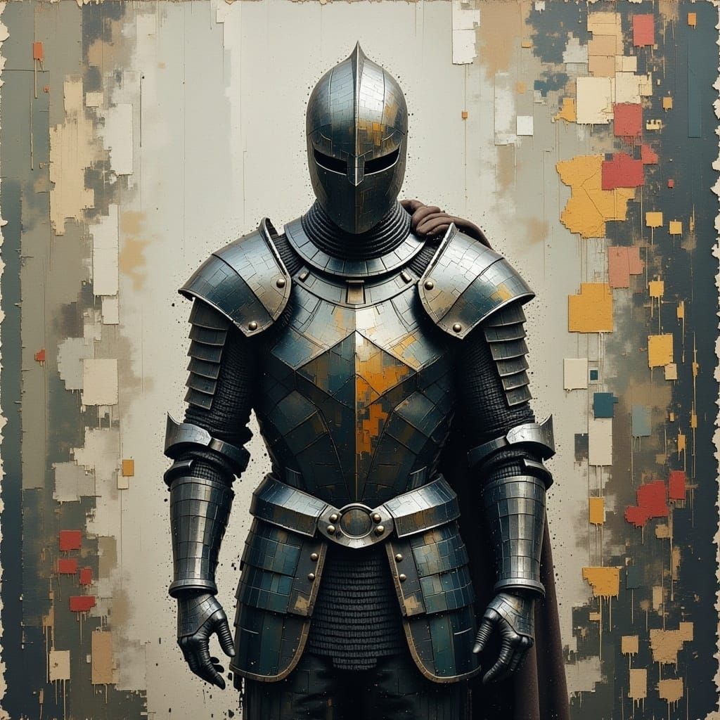 Pixelated Knight Fading into Digital Chaos