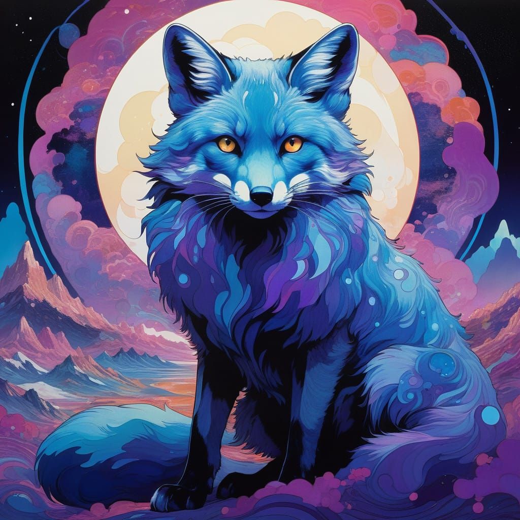 Dreamlike Fox in Vibrant Aurora