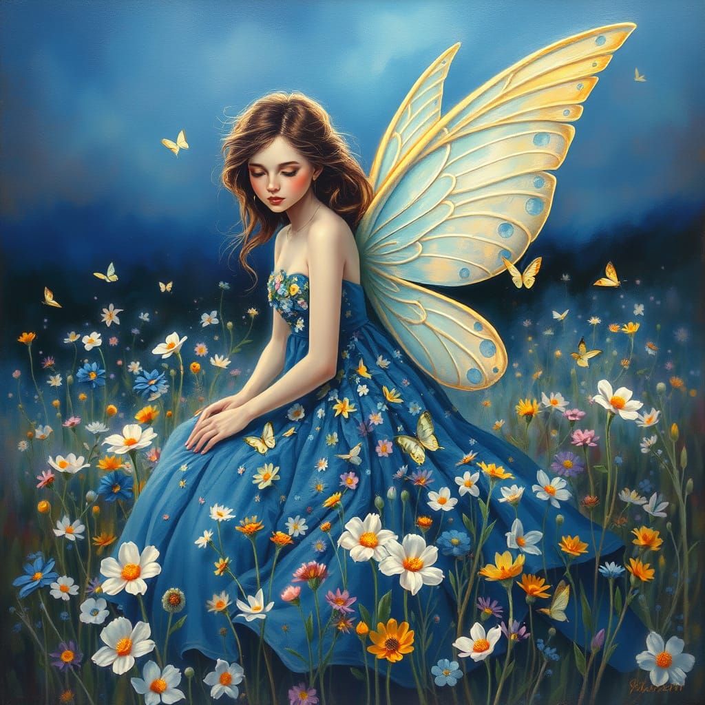 Ethereal Fairy in Wildflower Meadow at Twilight, Impressioni...