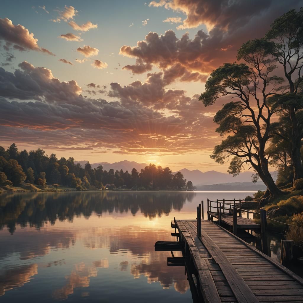 Sunrise Over Lake: Epic Digital Matte Painting