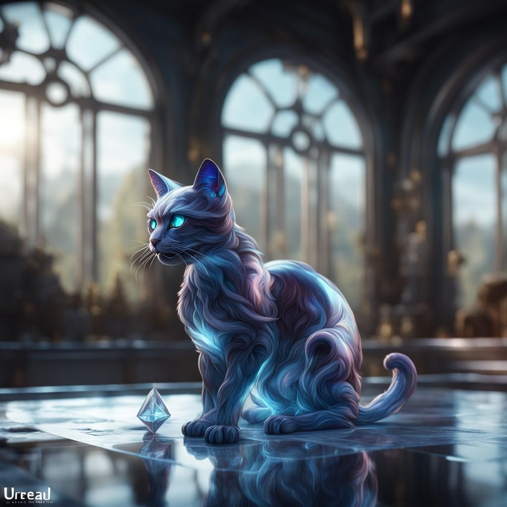 Detailed Glass Cat Fantasy Concept Art