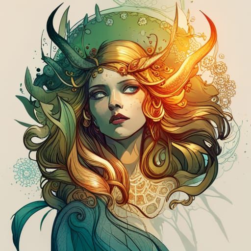 Luminous Norse Goddess Digital Painting