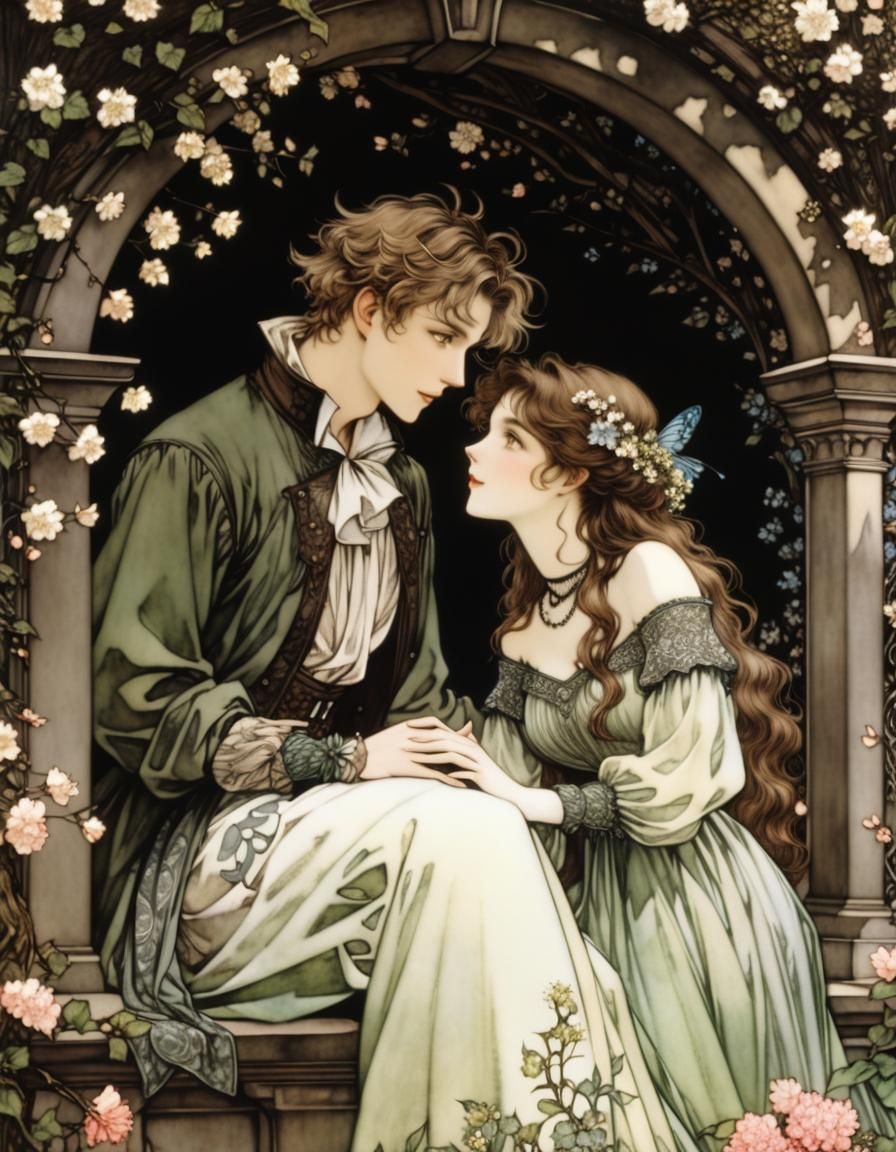 Romantic Spring Lovers in Golden Age Style