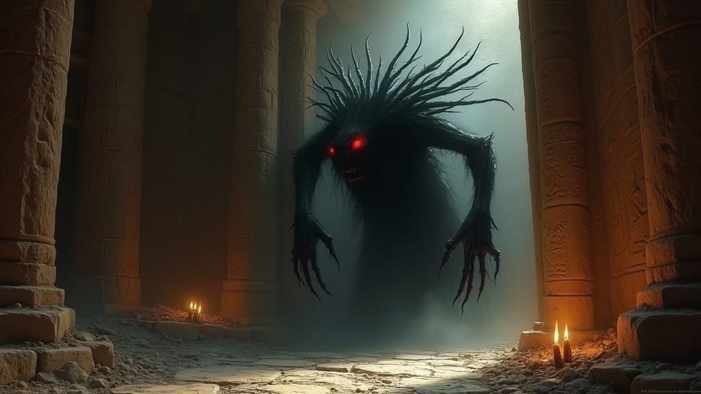 Twisted Demon Emerges from Ancient Temple Shadows