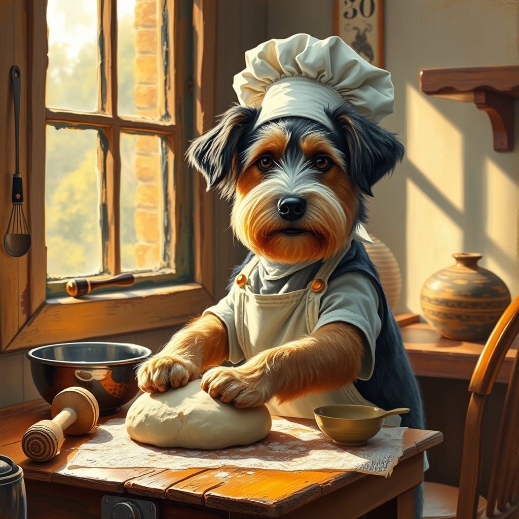 Canine Baker in Impressionist Style