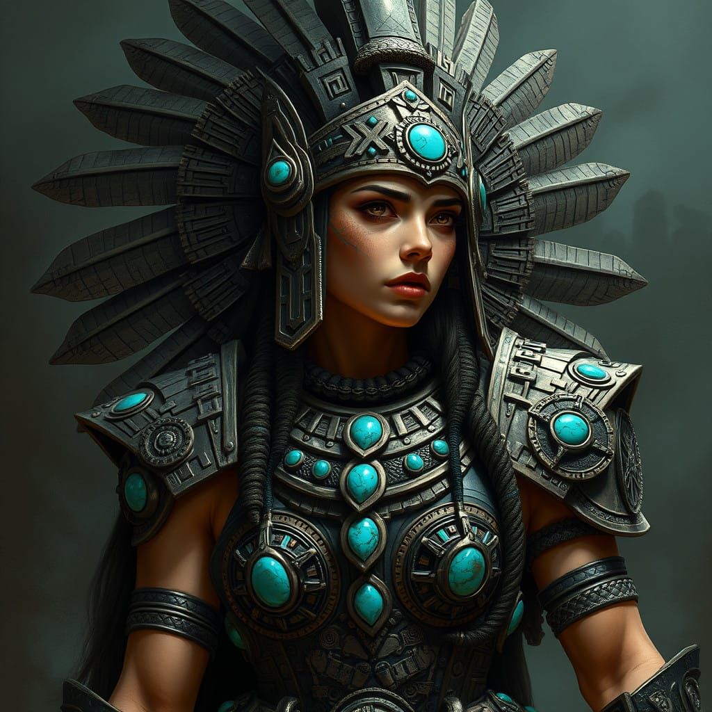 Ancient Aztec Warrior in Cybernetic Stone Armor