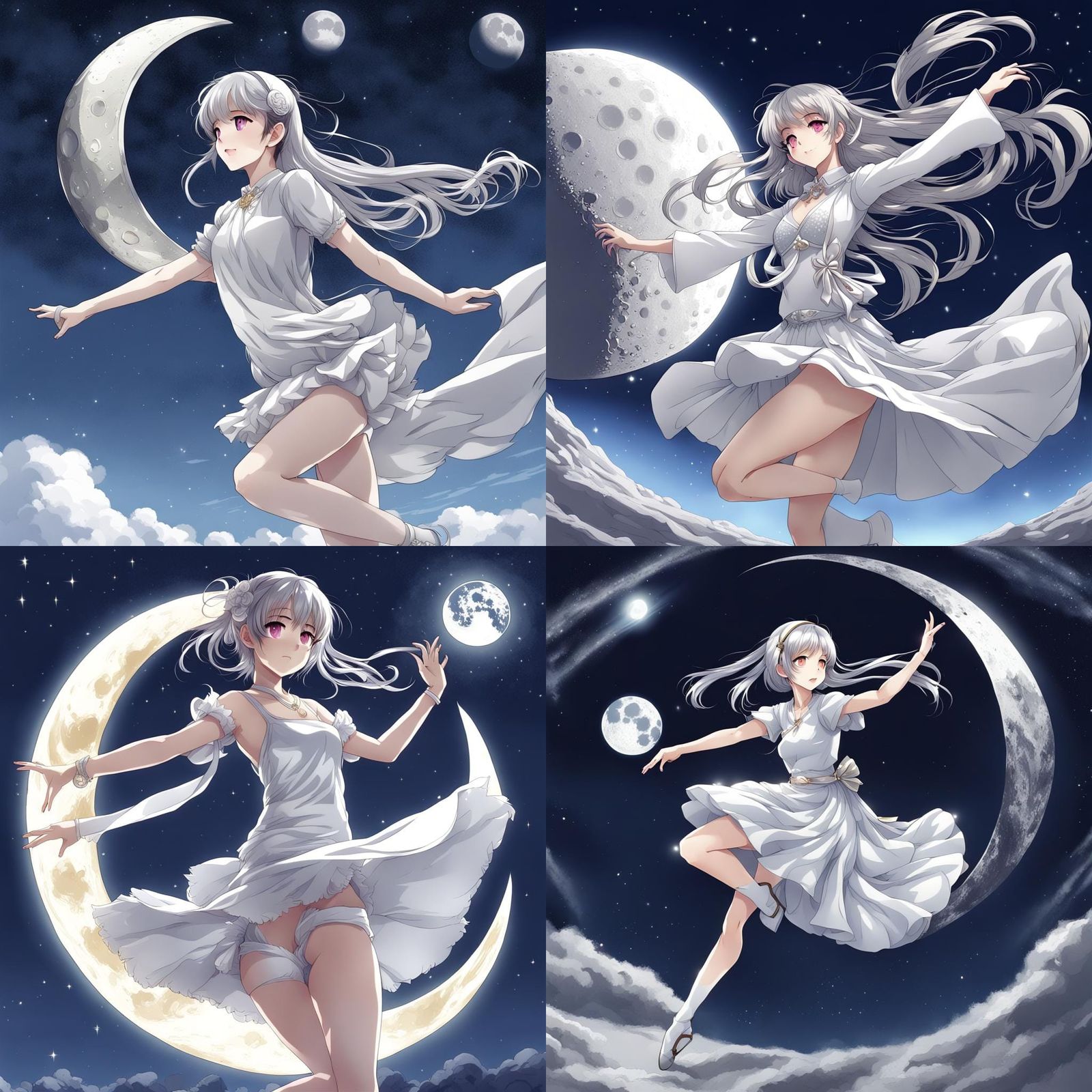 Girl Dancing on the Moon in Anime Style