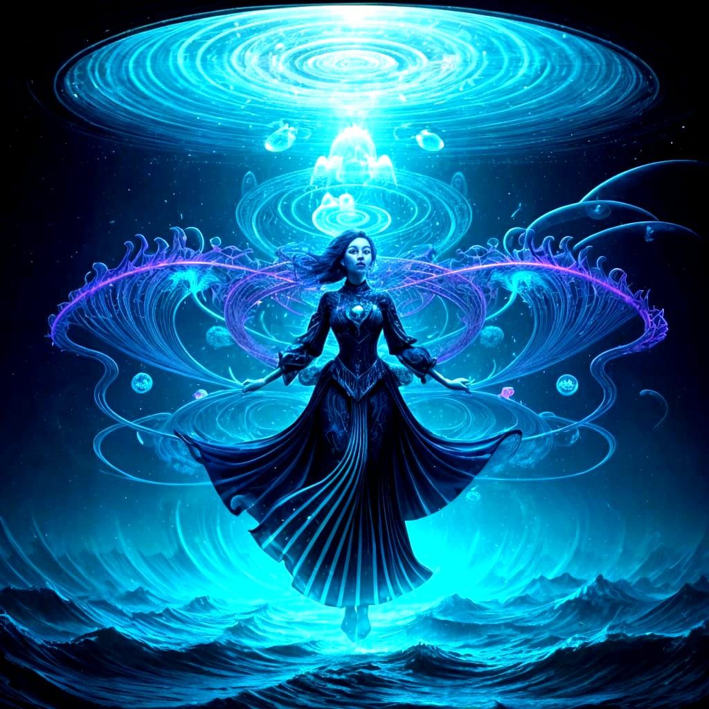 Bioluminescent Underwater Fractal Art Deco Scene