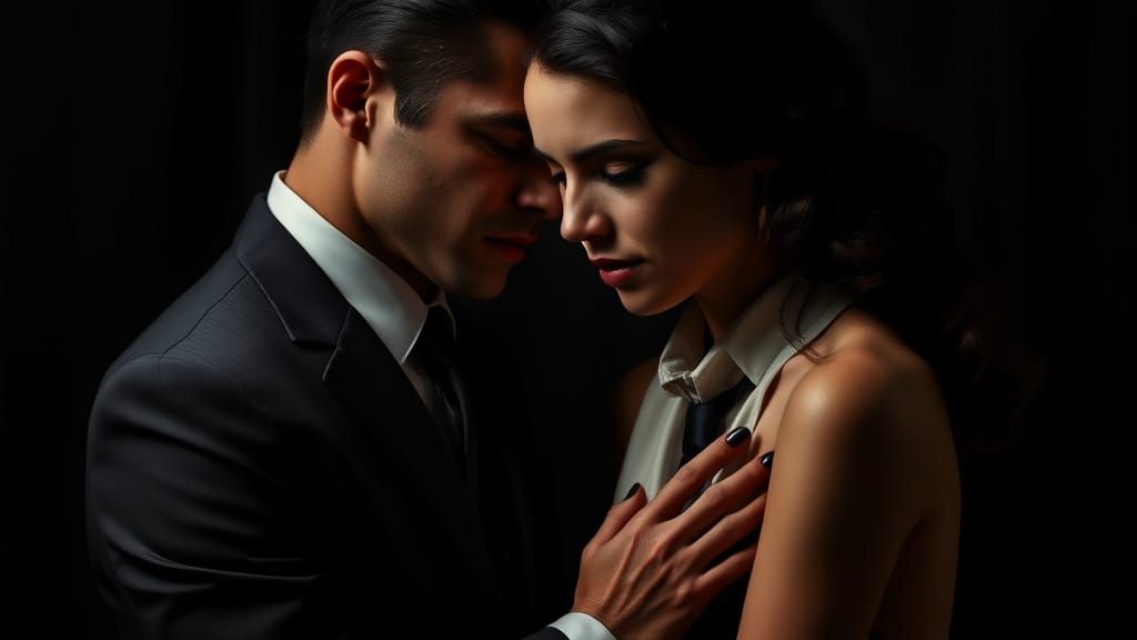 Elegant Film Noir Portrait in Moody Lighting