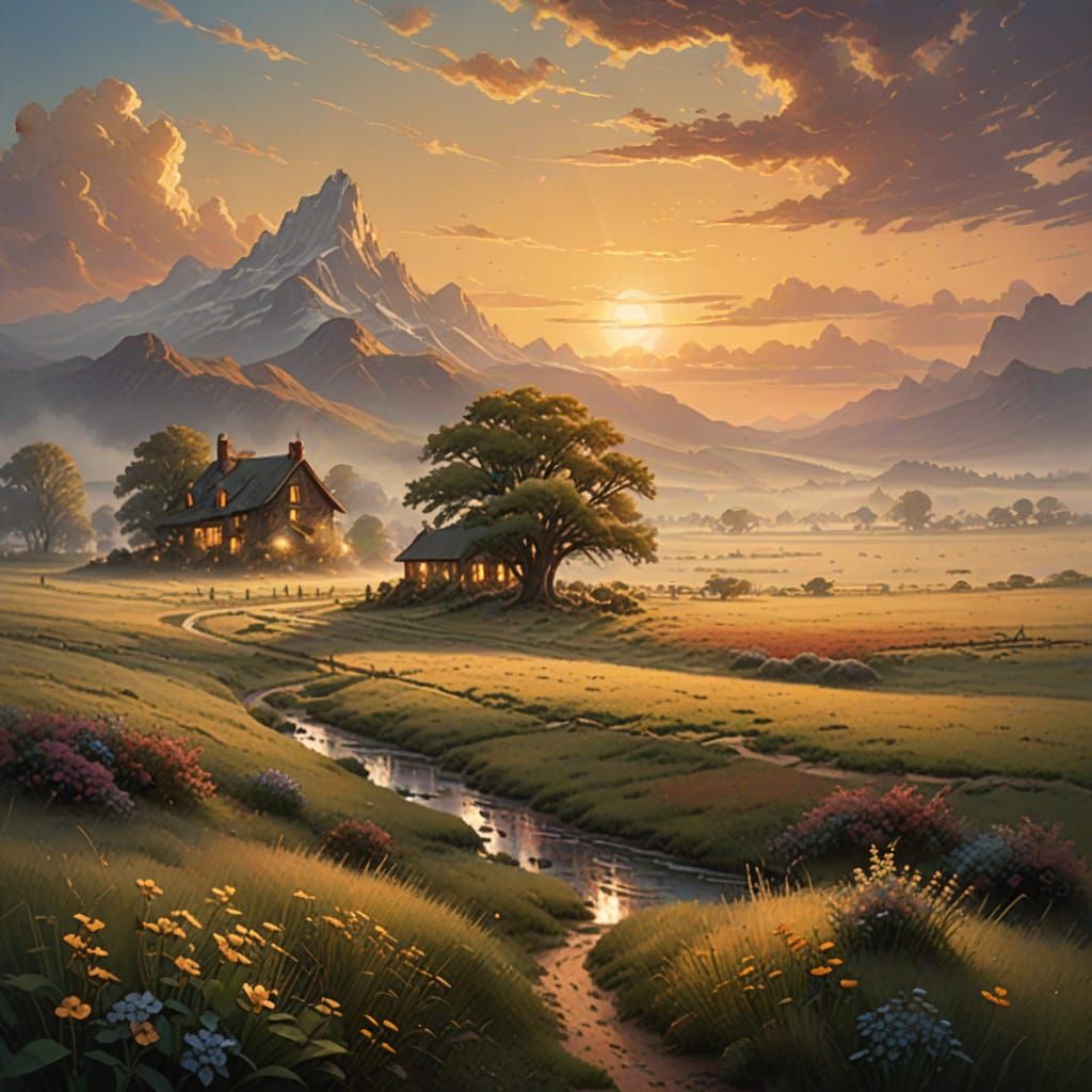 Ethereal Sunset Plains in Fantasy Style