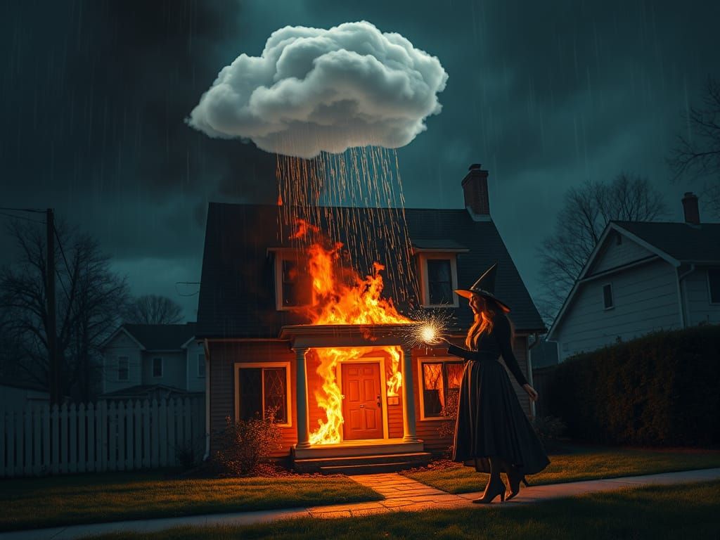 Witch Douses House Fire With Magic Rain Cloud