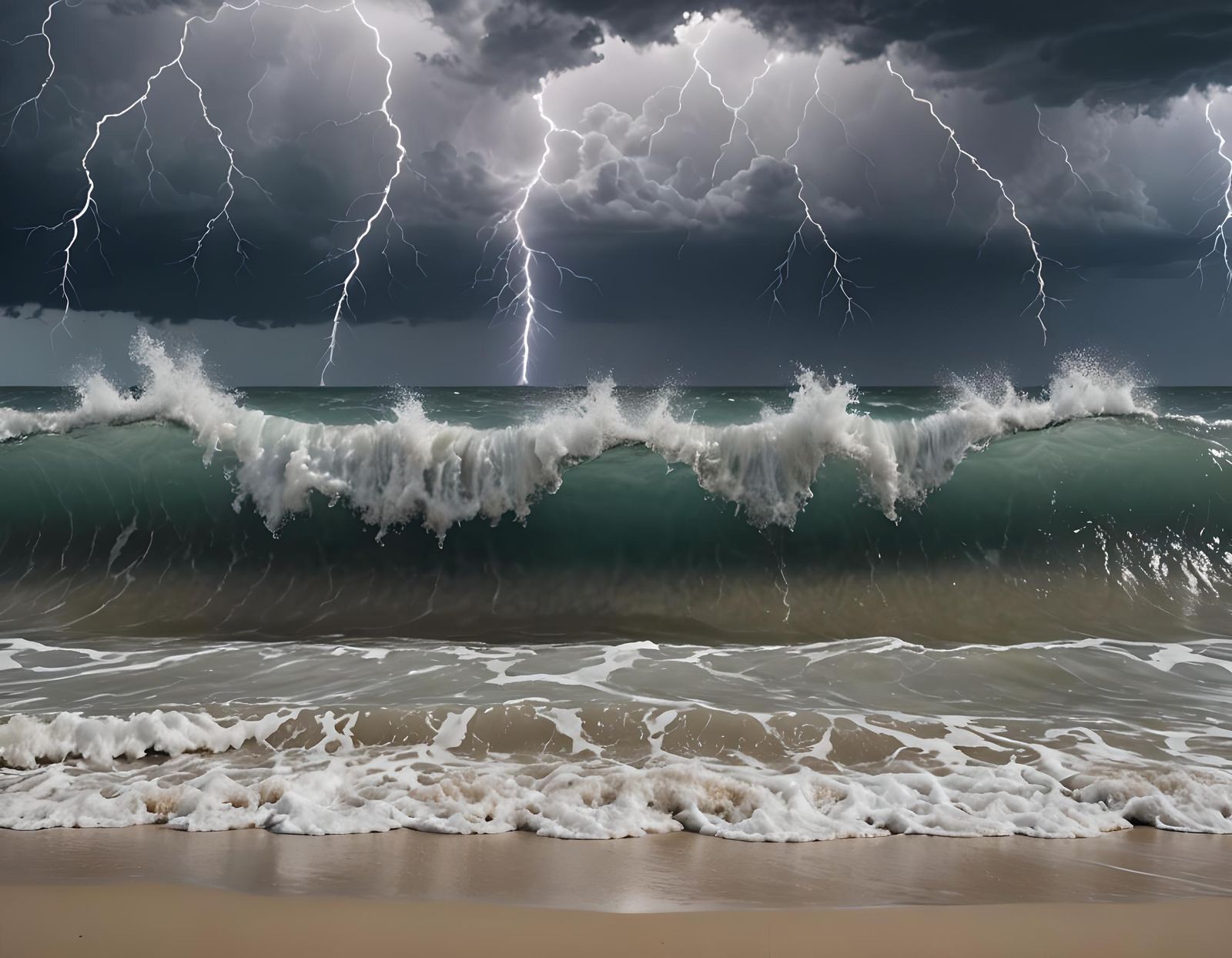 Ocean Thunderstorm with Blue Lightning Bolts