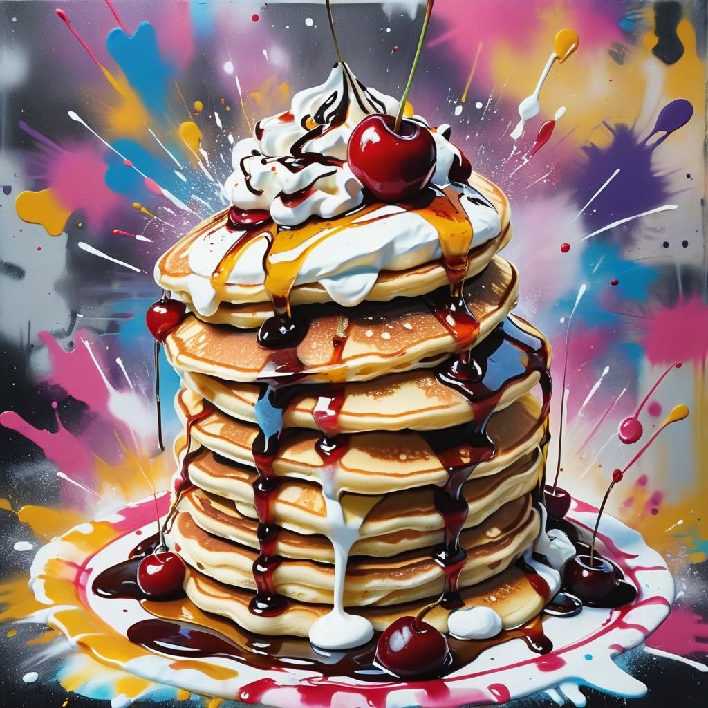 Pancakes in Street Art Style with Polychromatic Lighting