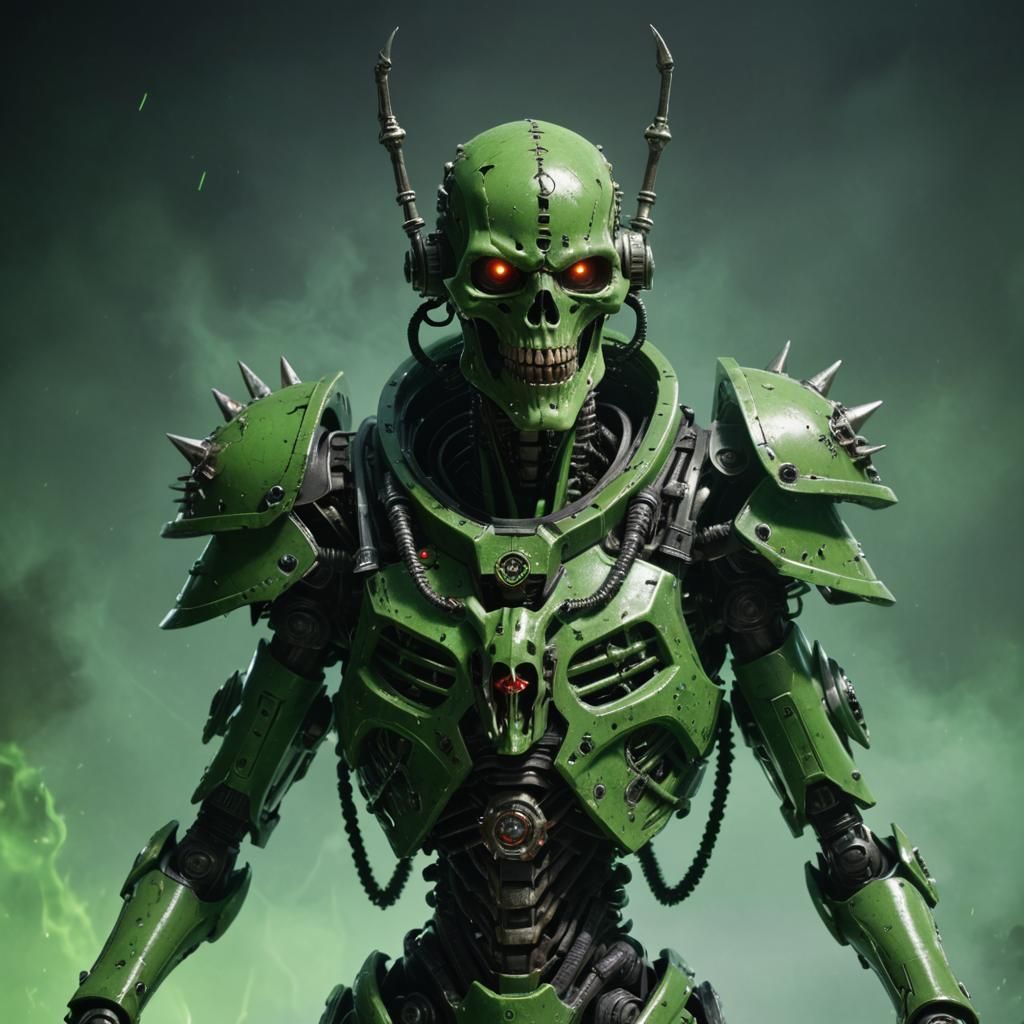 Detailed Necron Portrait in Warhammer 40000 Style