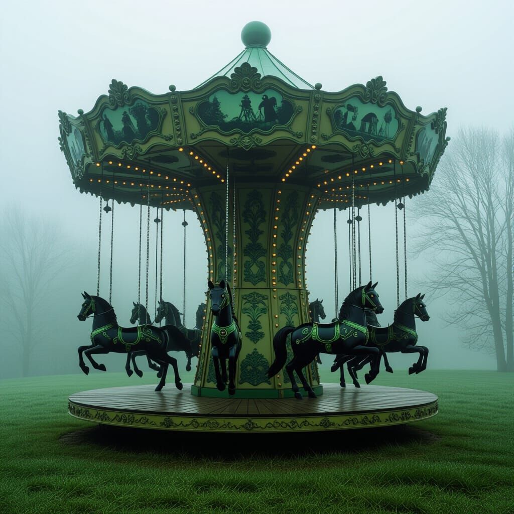 Victorian Carousel Black Cat in Giger Style