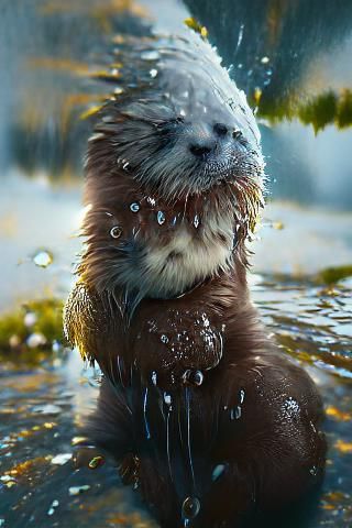 Cute Fluffy Otter in Hyperrealistic Digital Art