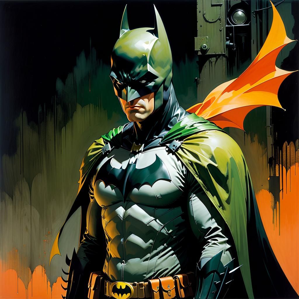 Batman in Comic Noir Expressionism with Orange and Green