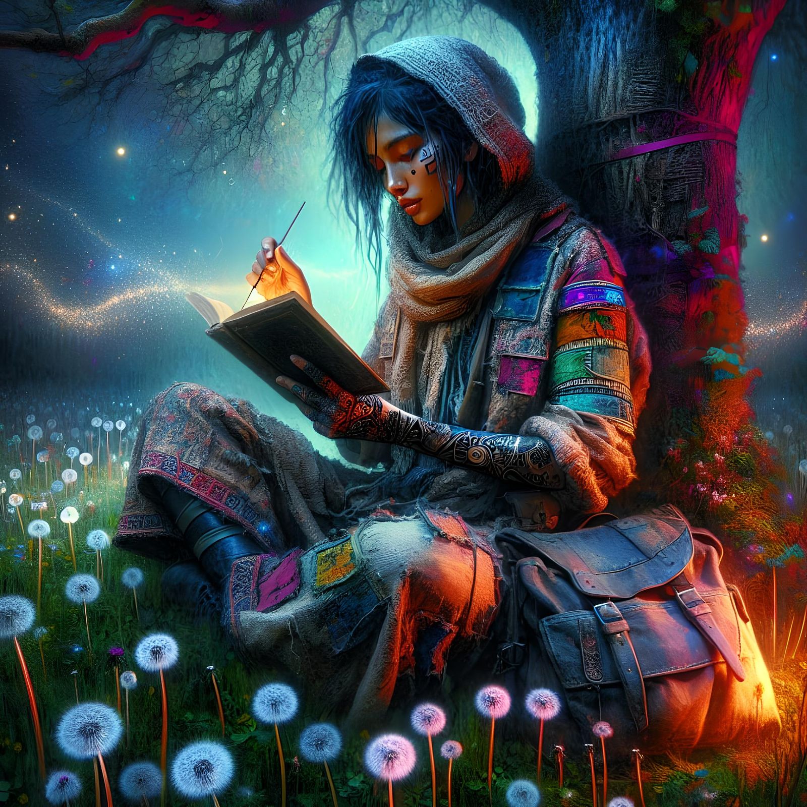 Charming Thief Reading in Dandelion Meadow
