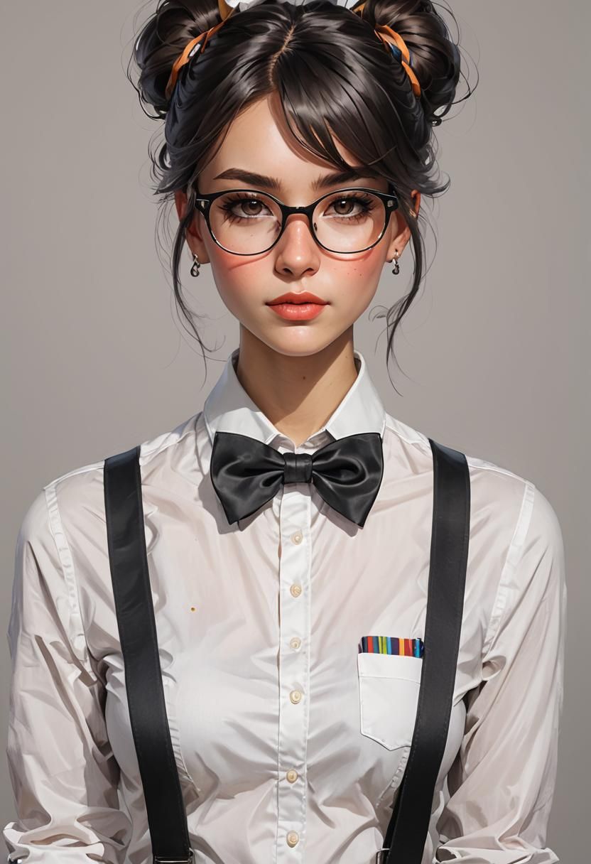 Nerdy Girl Portrait in Hyperdetailed Style