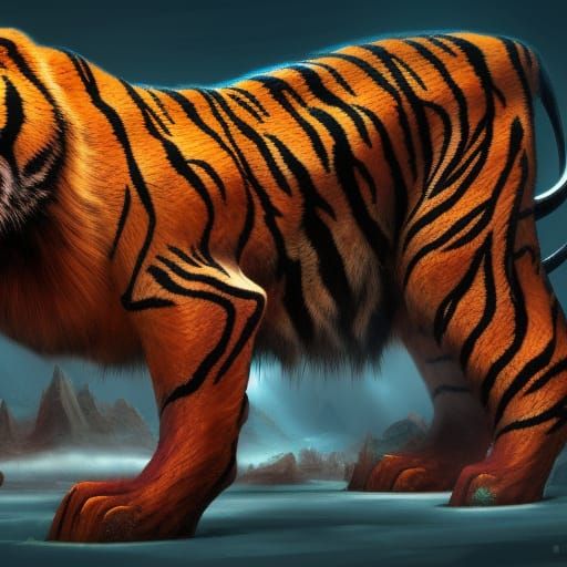 Saber-Tooth Tiger and Mammoth Hybrid in Detailed Painting
