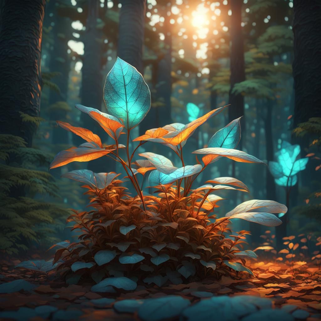 Silver Plant in Vibrant Forest: Concept Art