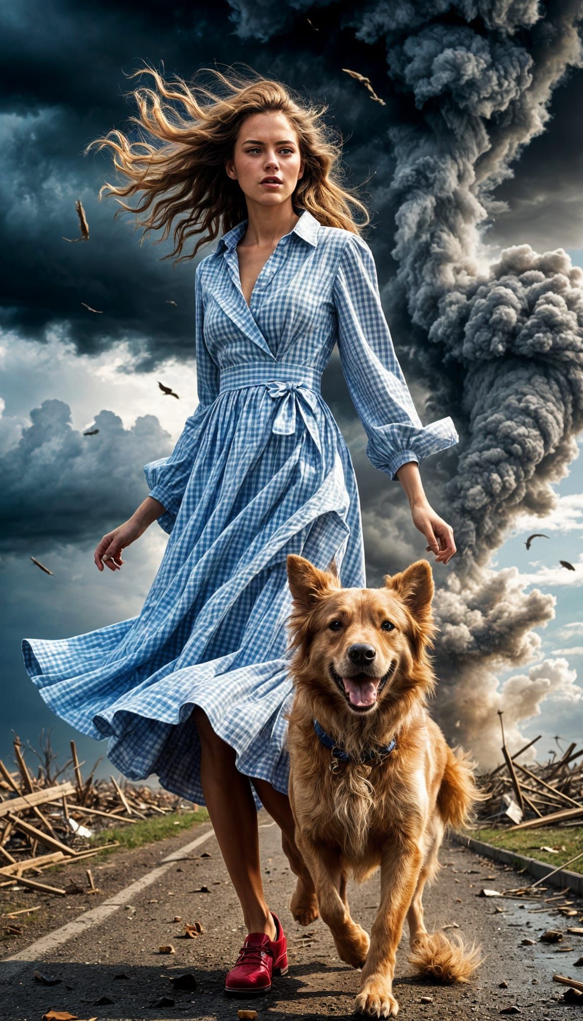 Girl in Tornado Cinematic Hyper-Realistic Style