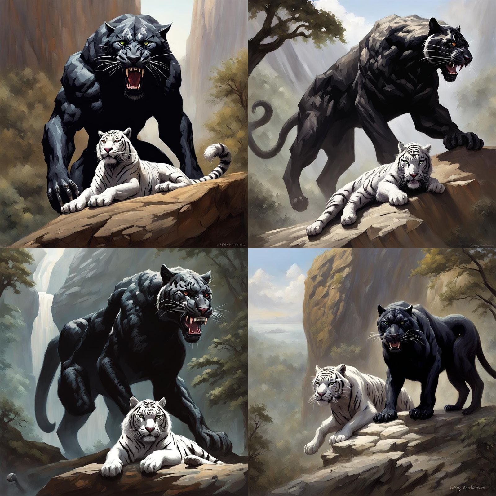 Black Panther, White Tiger, and Wolf by Greg Rutkowski