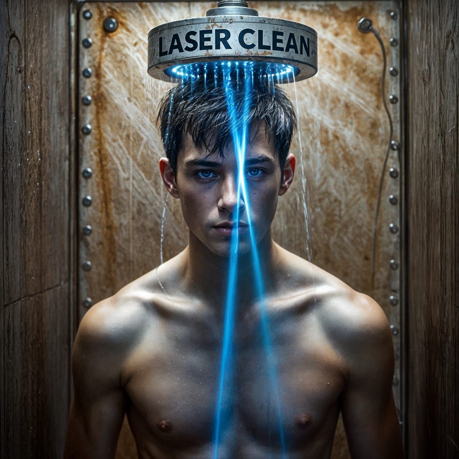 Retro-Futuristic Man Reveals Clean Skin with Laser Shower