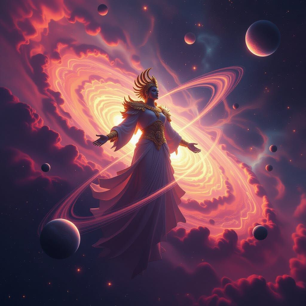 Cosmic Deity Emerges From Galaxies: Hyper-Realistic 3D Art