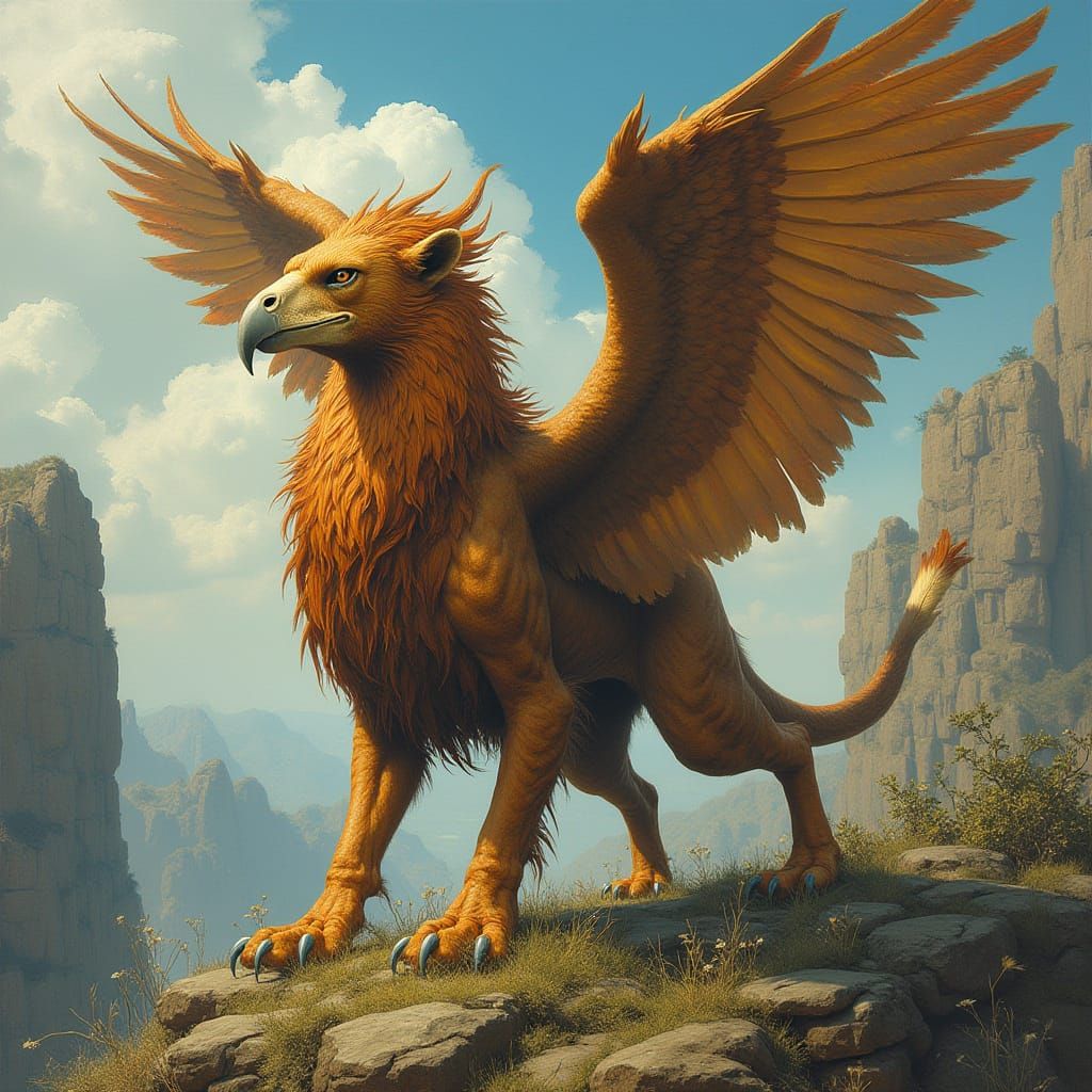 Mystical Griffin in Fantasy Landscape