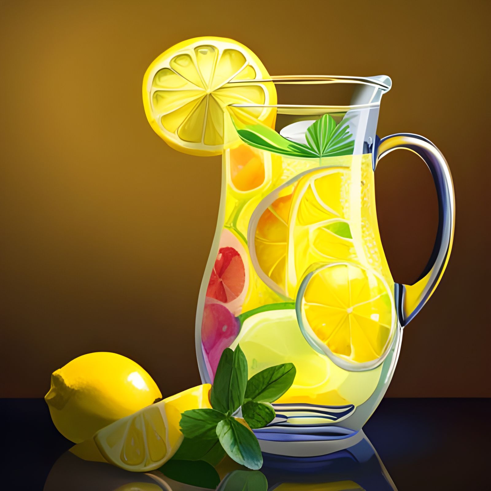 Sparkling Lemonade Pitcher in Watercolor Style