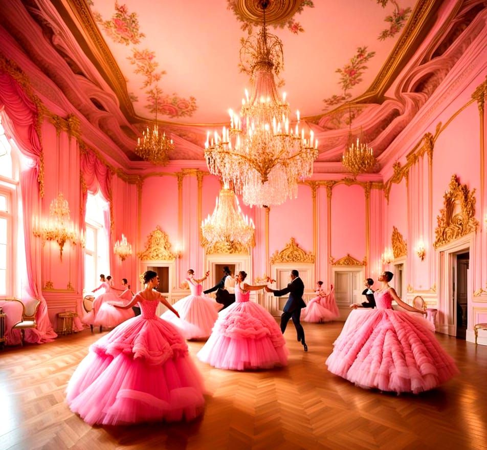 Ballroom Dancers in Pink Ballgowns
