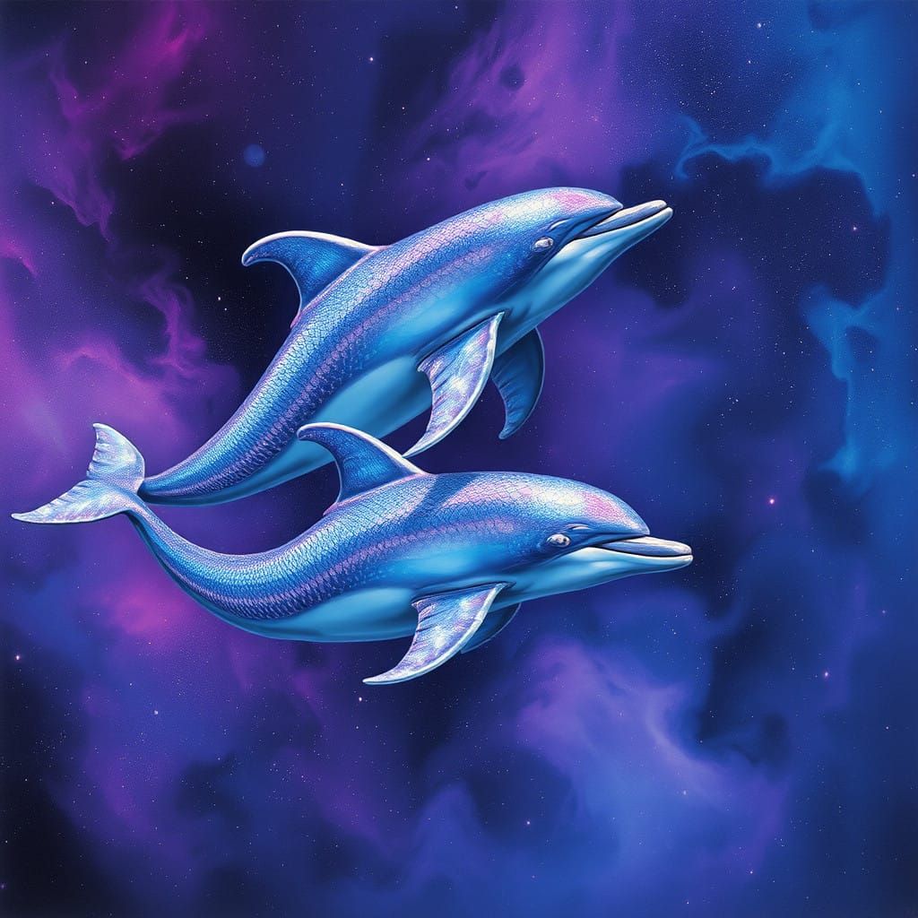 Cosmic Dolphins in Iridescent Nebula