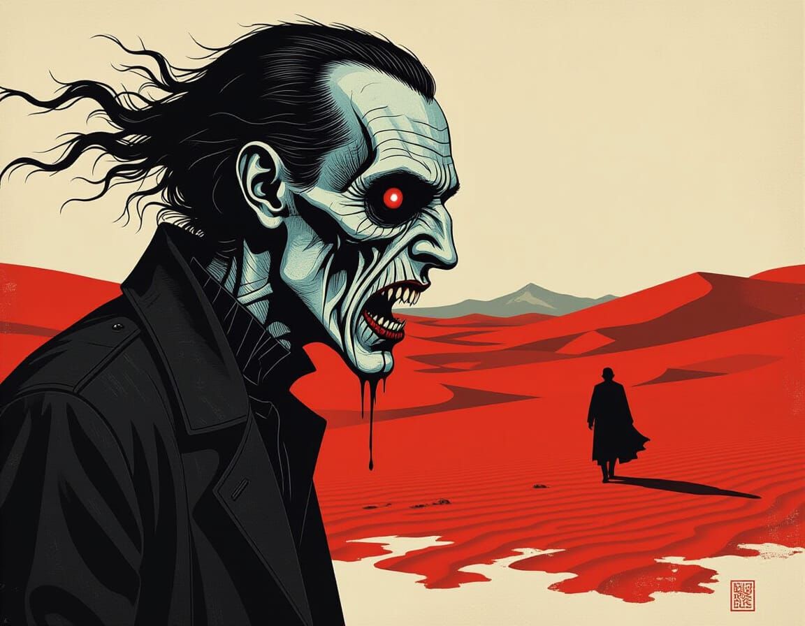 Surreal Vampire Feasting in Red Desert Collage