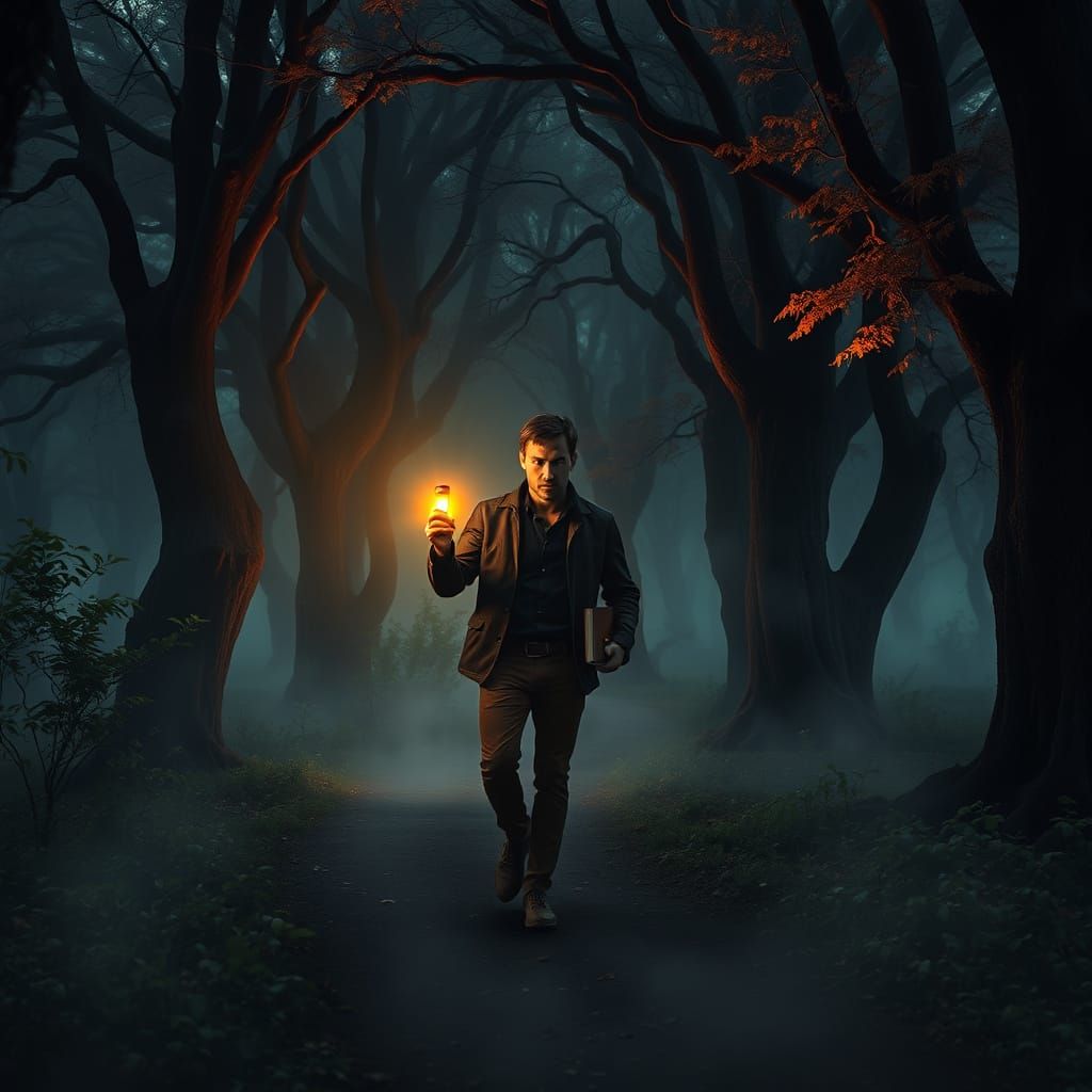 Mystical Forest Path Illuminated by Warm Light