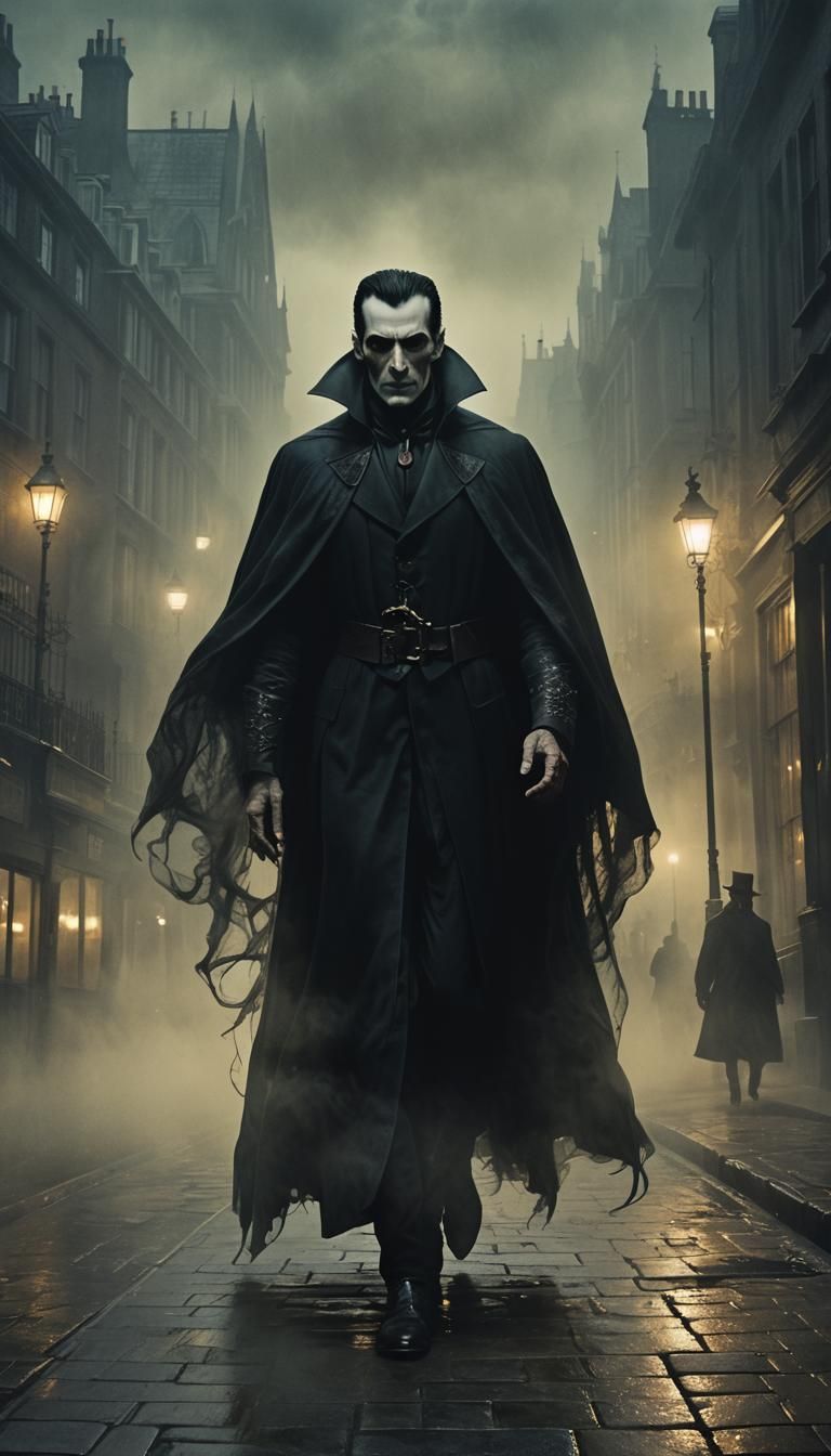 Dracula in Foggy Victorian London: Gothic Illustration