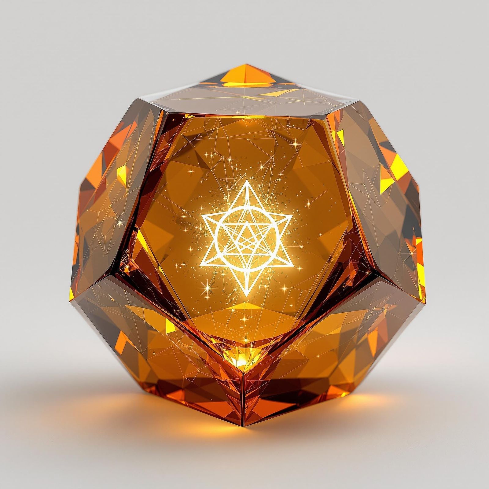 Crystal Icosahedron with Glowing Rune