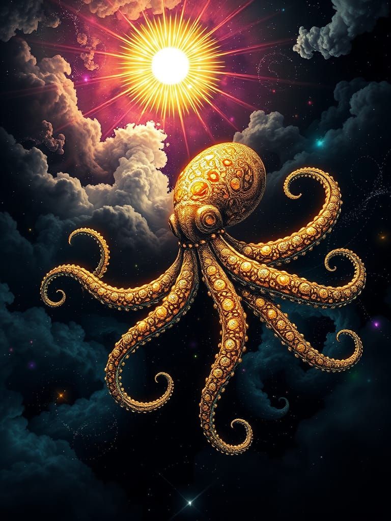 Bioluminescent Space Squid in Cosmic Nebula