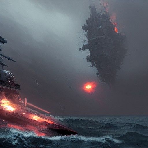 Battleship Confronts Sea Monster in Sinister Ocean