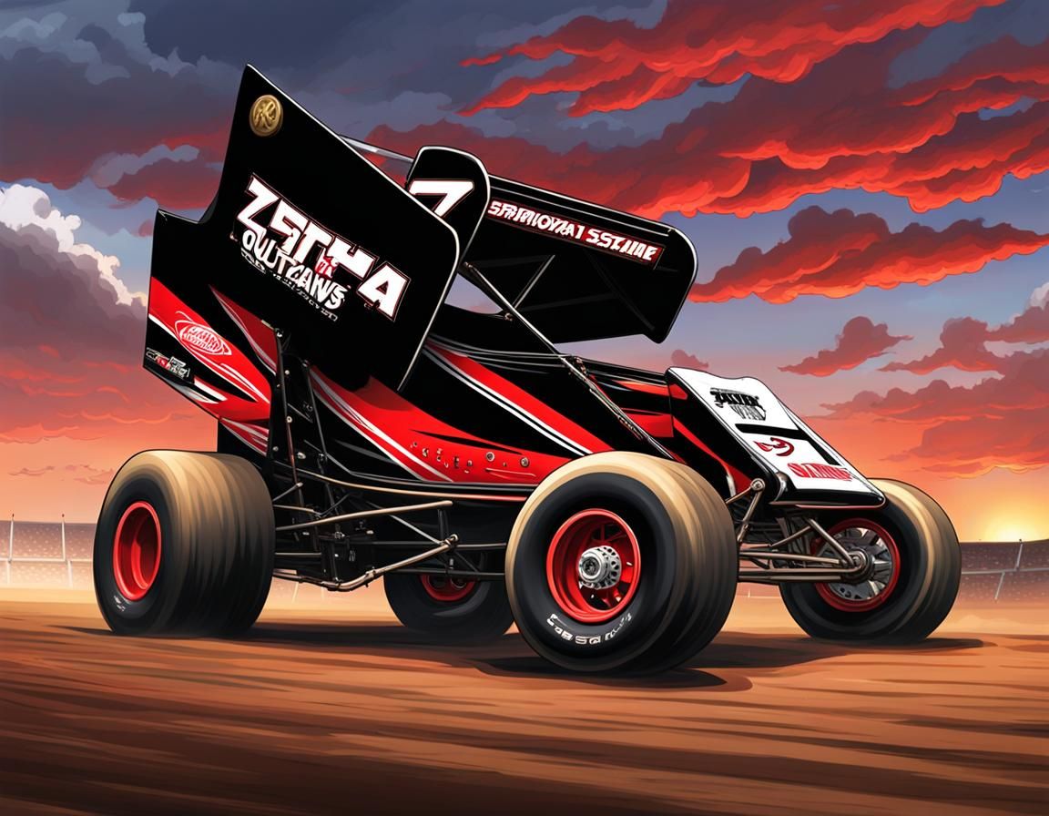 Sprint Car on Dirt Track in Anime Style