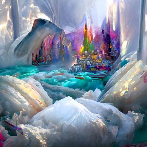 Ethereal Ice Fortress in a Colorful Glacier